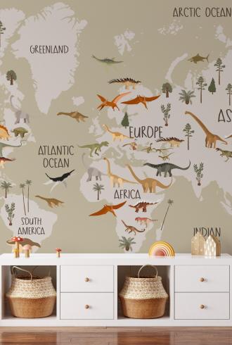Dinosaur World Map Wallpaper Mural by Amalfa