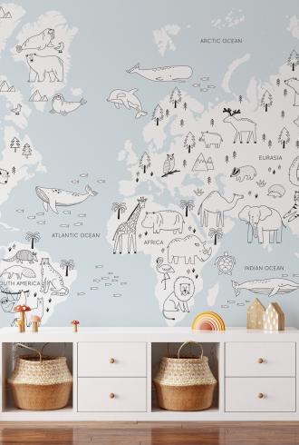 Animal World Map Wallpaper Mural by Amalfa