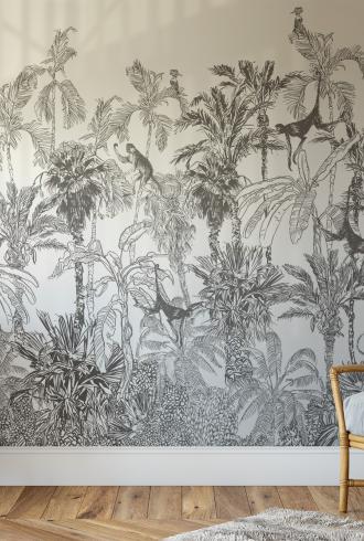 Toile Jungle Monkey Wallpaper Mural by Amalfa