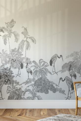 Toile Jungle Cranes Wallpaper Mural by Amalfa