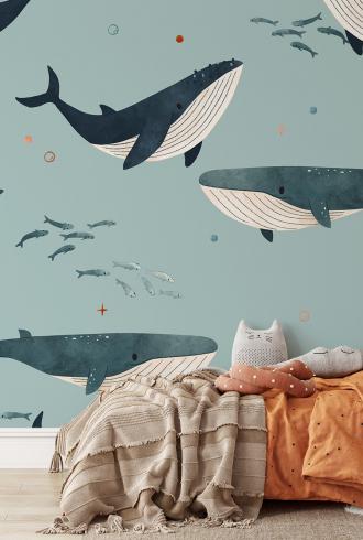 Whales At Play Wallpaper Mural by Amalfa